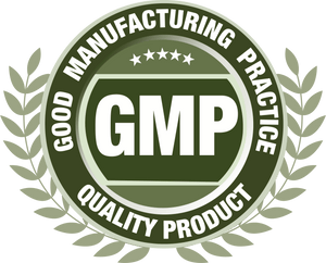 GMP (Good Manufacturing Practice) logo with leaves on a green background