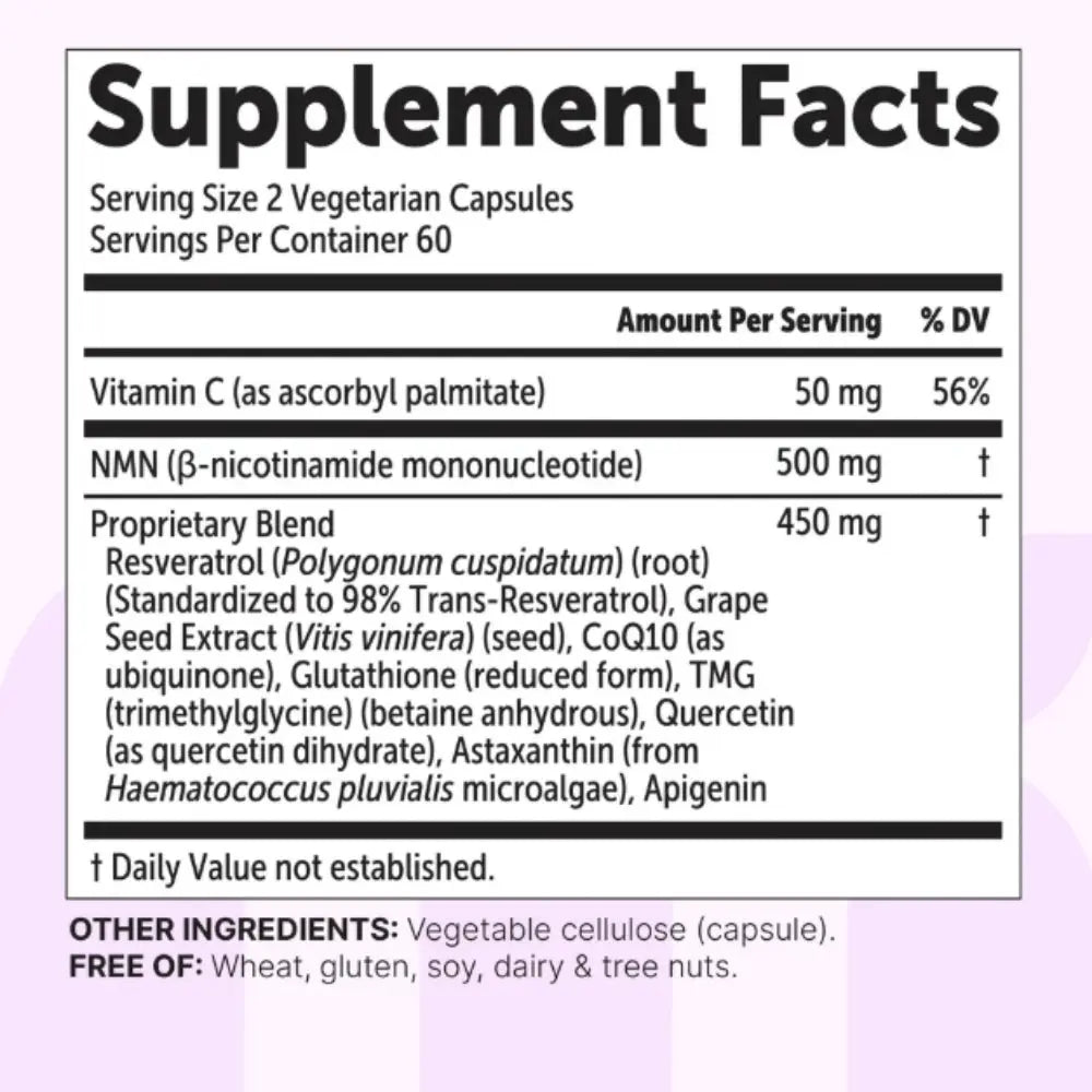 Supplement facts label with detailed ingredient list on a white background