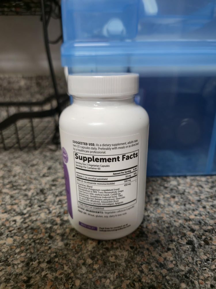 Supplement bottle with 'Supplement Facts' label on a countertop