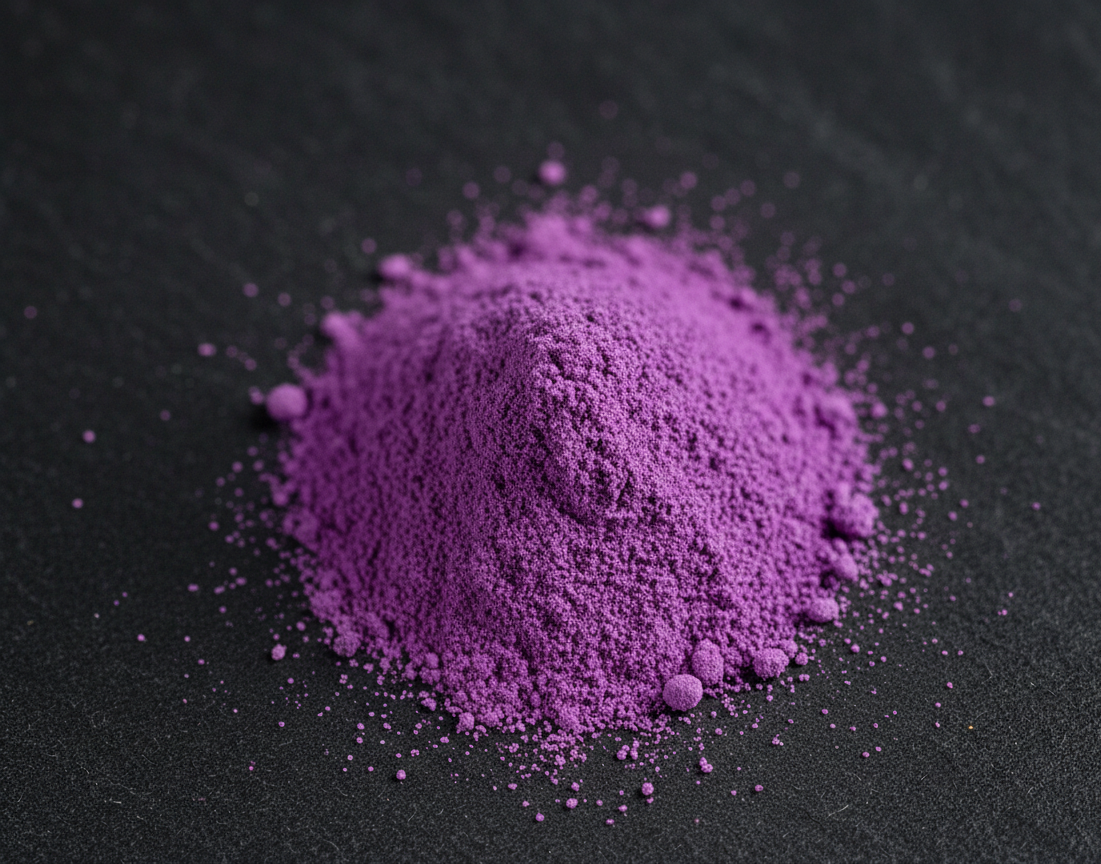 Purple nmn powder on a black background