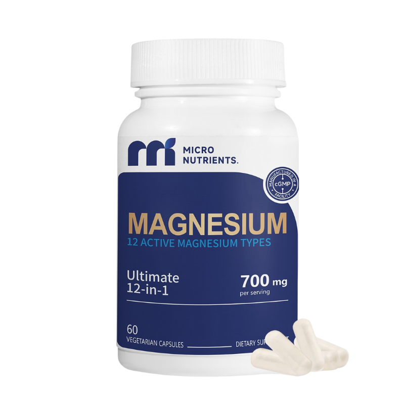 Bottle of Micro Nutrients Magnesium supplement on a white background