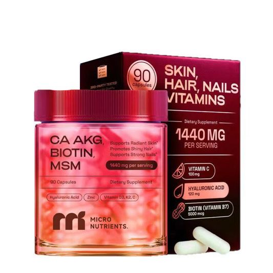 Ca akg beauty Supplement jar and packaging with 'Micro Nutrients' branding on a white background