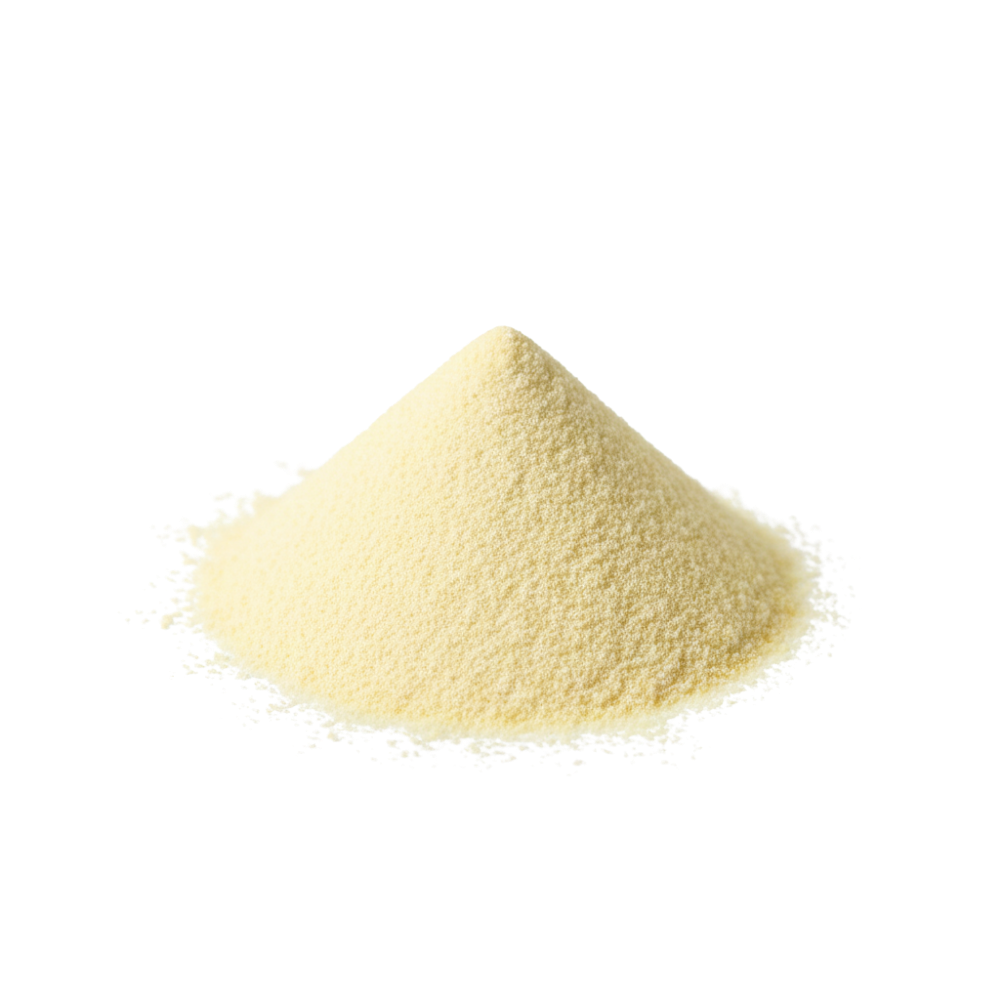 Pile of yellow powder on a white background