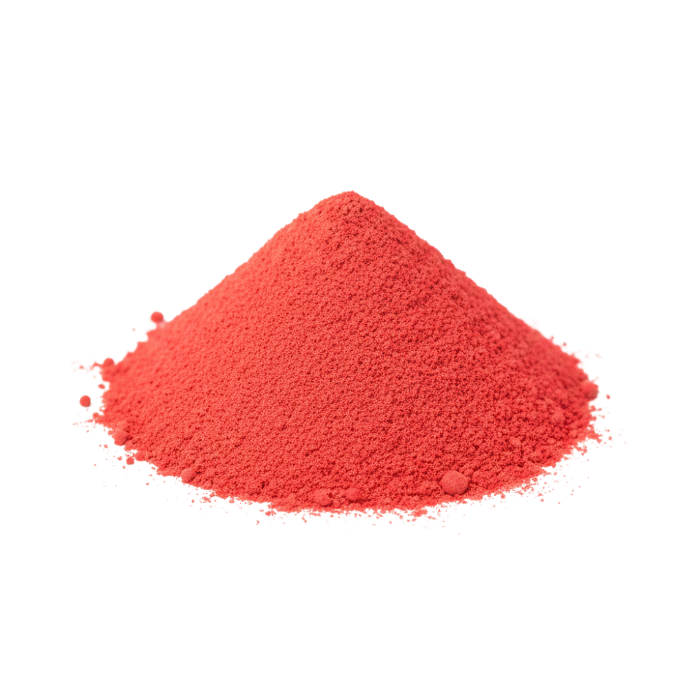 Pile of red powder on a white background