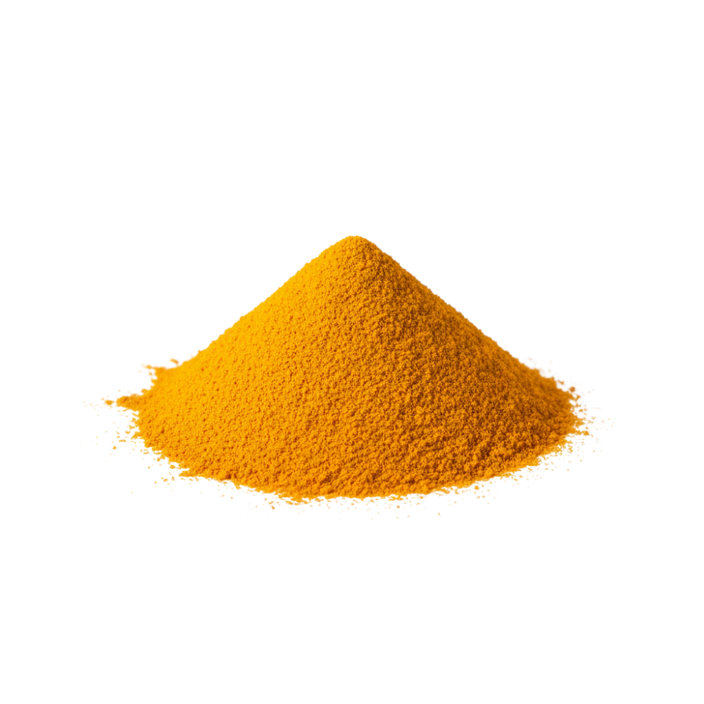 Pile of yellow powder on a white background