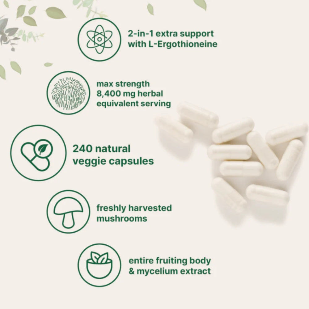 Veggie capsules with health benefits text on a white background