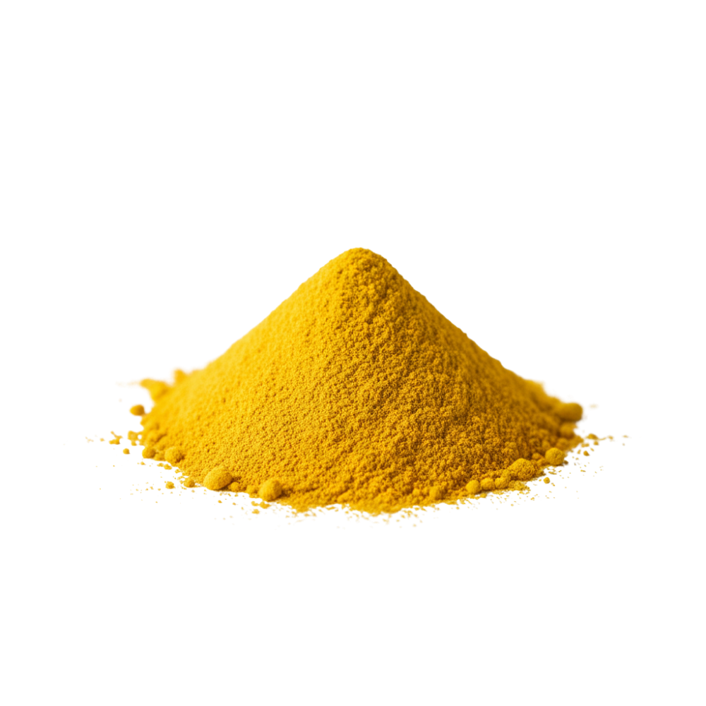 Pile of yellow powder on a white background