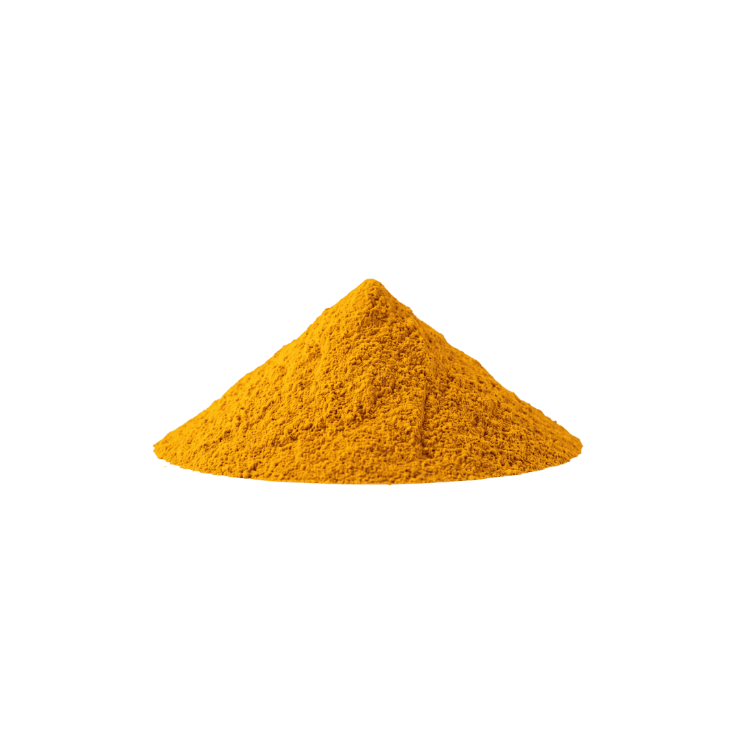Pile of yellow powder on a transparent background