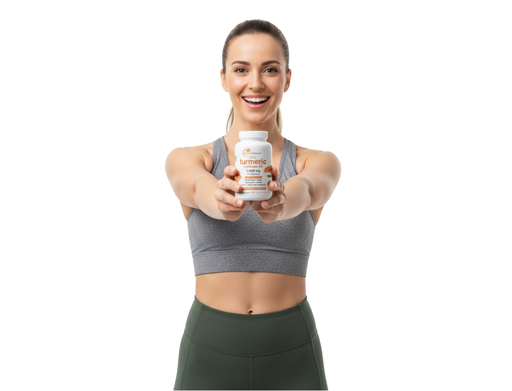 woman holding turmeric curcumin capsules from micronutrients